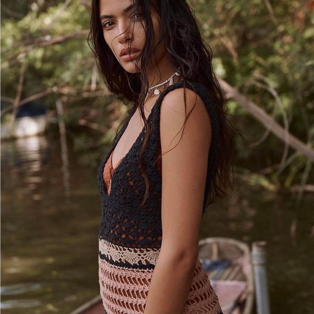 Free People Flook Striped Crochet Maxi Dress Boho Resort Beachy P8